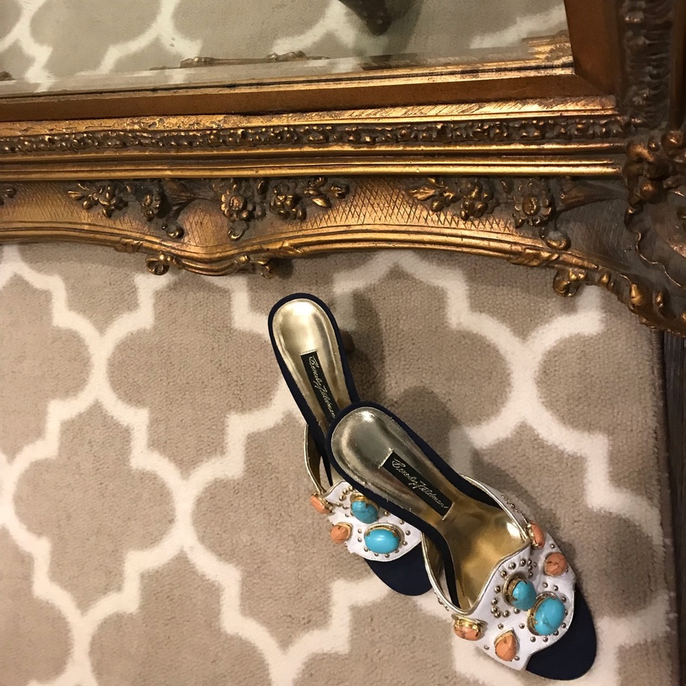 Beverly Feldman Turquoise Jeweled Heels Size 8